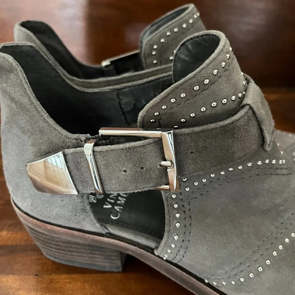 Vince Camuto Grey Suede Raina Studded Buckled Booties Women's Edgy Boho 6M - Picture 7 of 11